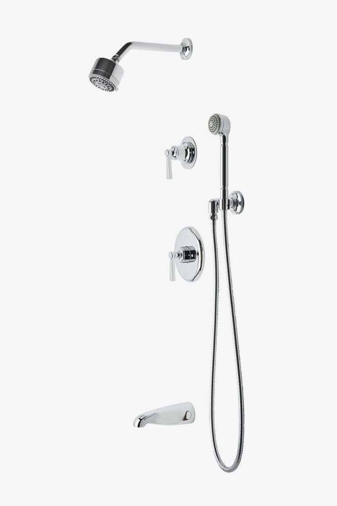 TRSP24 Комплект для транзитного душа с балансировкой давления с душевой лейкой 3 1/4 дюйма, ручным душем, изливом ванны и рукояткой отводного рычага Waterworks 