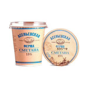 Сметана Асеньевская ферма 15% БЗМЖ 350 г