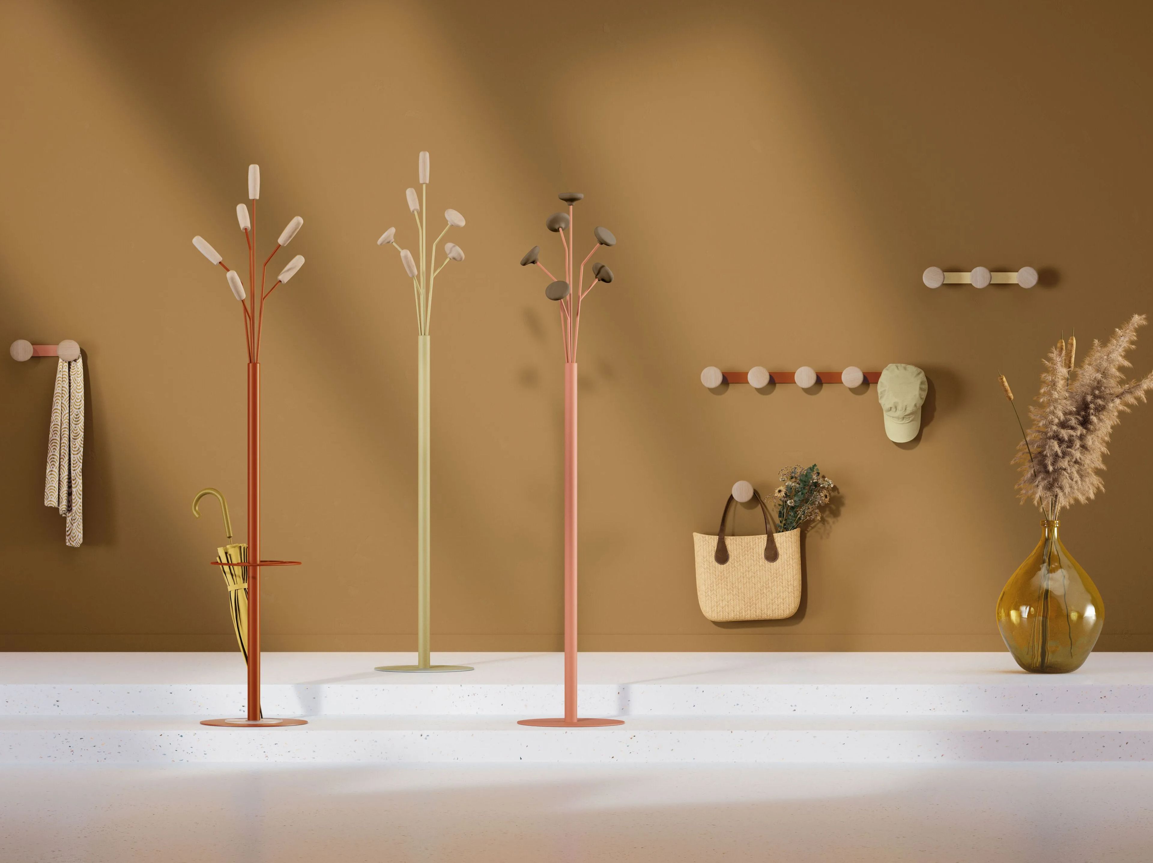 Steel and wood coat stand Manade Lotus, Piléa, Roseau ARCH-00024467