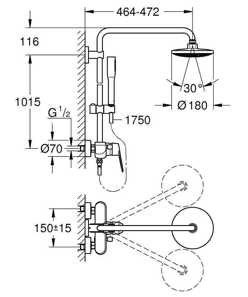 23058002 Душевая система Grohe Eurodisc Cosmopolitan хром - Вид №1