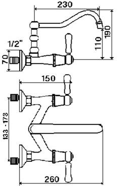 rvb Настенный кухонный смеситель на два отверстия 1935 wood 1936.11.20-cc - Вид №1