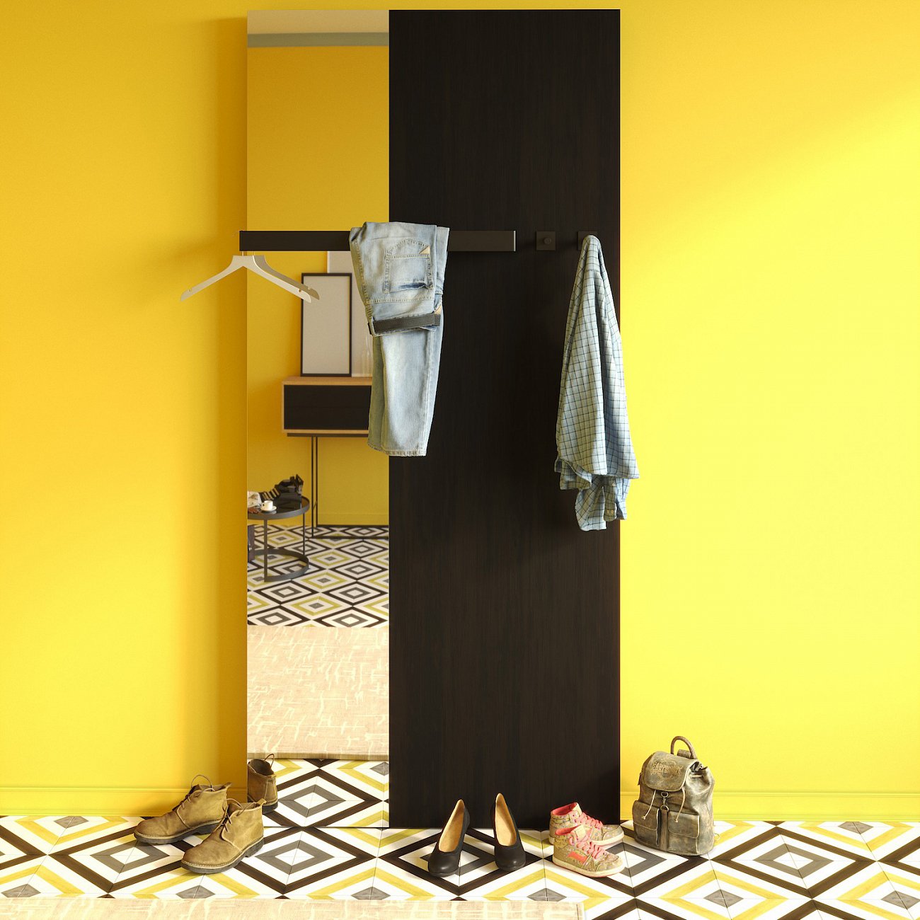 Зеркало настенное с панелью с полкой и крючками 260х105 см темно-коричневое Duo BRAGIN DESIGN TUBE 00-3862377 Коричневый - Вид №1