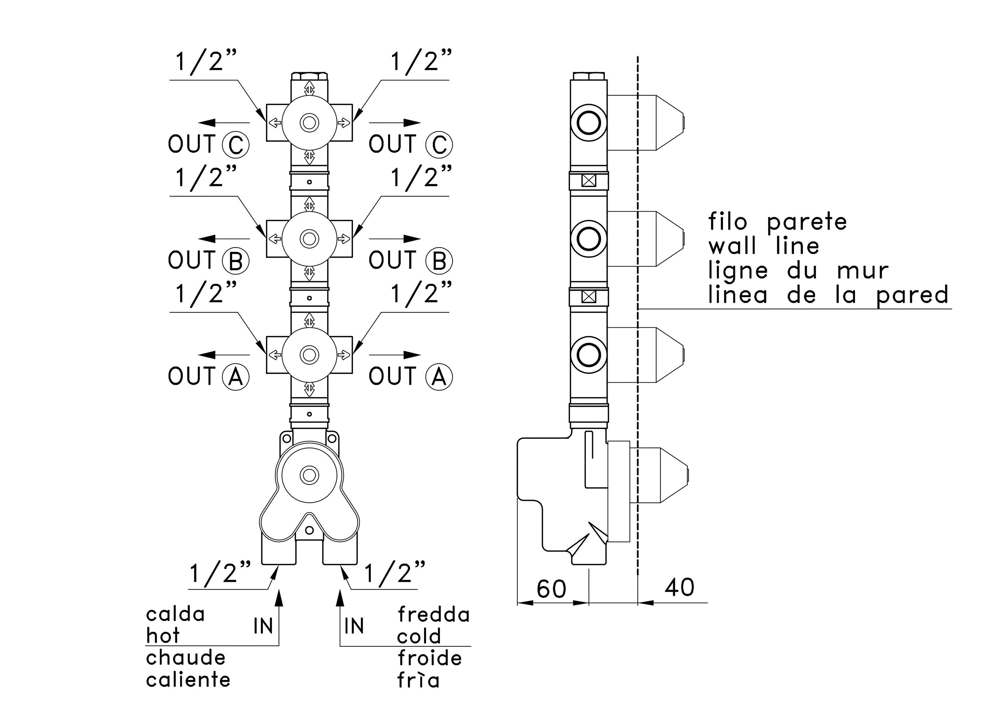 Термостатический набор для душа с 4 отверстиями RUBINETTERIE STELLA ARCH-00109397 - Вид №3