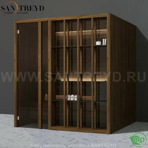 Effegibi YOKU.S80 BI.70100008 Био-сауна с левой дверью. Мощность: 9 кВт макс. Размеры: длина 202 см, ширина 180 см. Отделка: чёрный орех