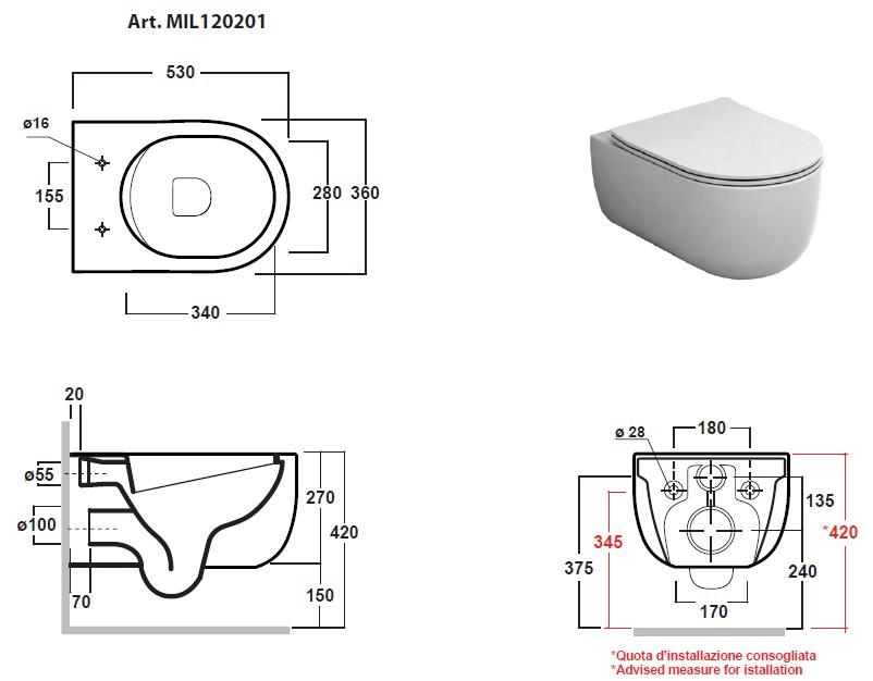 Mil120201 Подвесной унитаз настенный Белый Olympia Ceramica Milady Италия - Вид №5