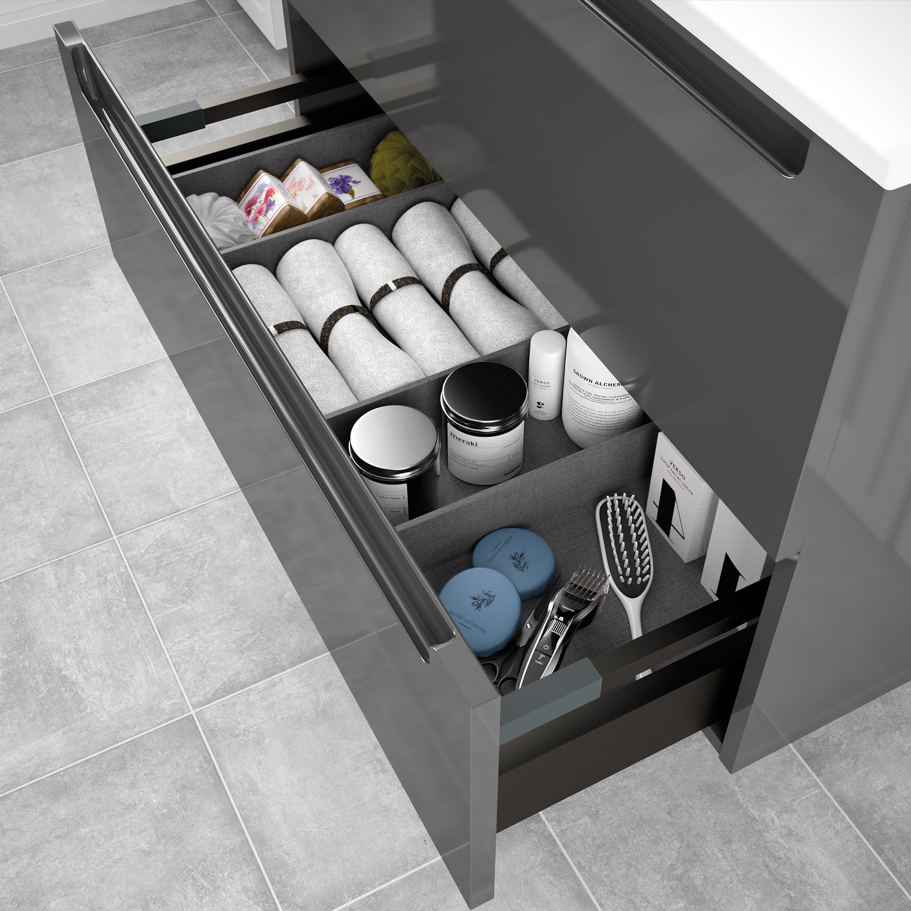 26679 SALGAR Мебель для умывальника MONTERREY 800 2 металлических ящика GLOSS GREY 797 x 540 x 450 мм Глянцевый серый  - Вид №2