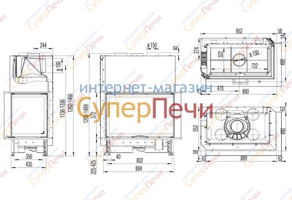 Каминная топка Austroflamm 89х49х57 S R правый угол 1604 - Вид №1