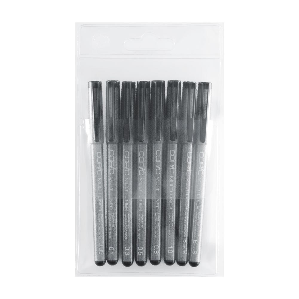 2207510 Набор линеров Multiliner 8 шт. черный (0.05,0.1,0.3,0.5,0.8,1.0мм, Brush S + M) ЧЁРНЫЙ Copic 