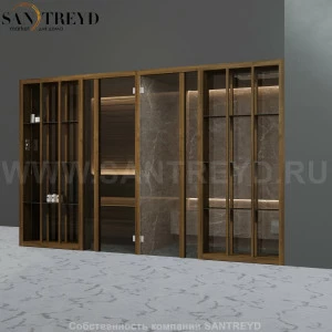 Effegibi YOKU.S SH YO.10320002 Комбинированная баня: хаммам и сауна. Установка: в правый угол. Мощность: 10,5 кВт макс. Размеры: длина 342 см, ширина 170 см. Отделка: чёрный орех и темный керамогранит