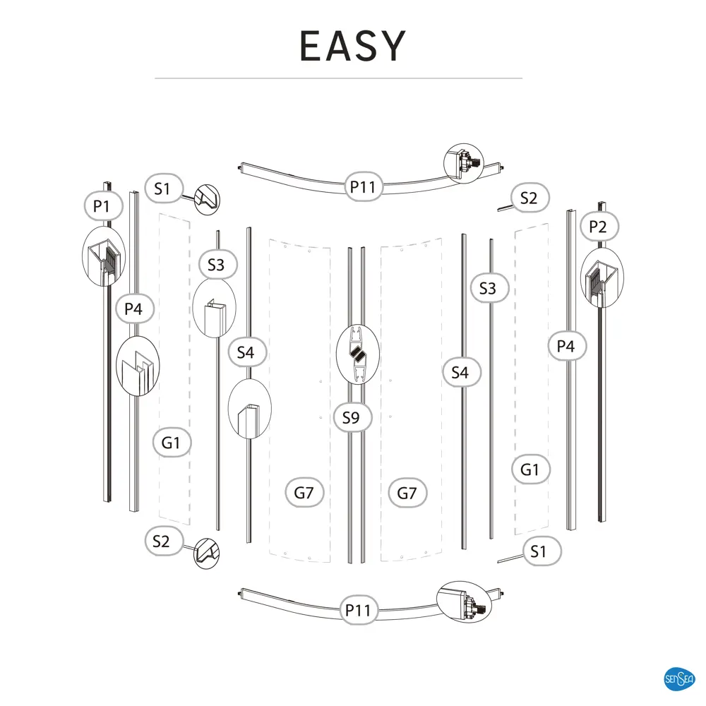 Комплект стекол для душевой ширмы Sensea Easy 1/4 круга 90x90 см прозрачное, цвет профиля на выбор 88103645 STLM-2132640 - Вид №24