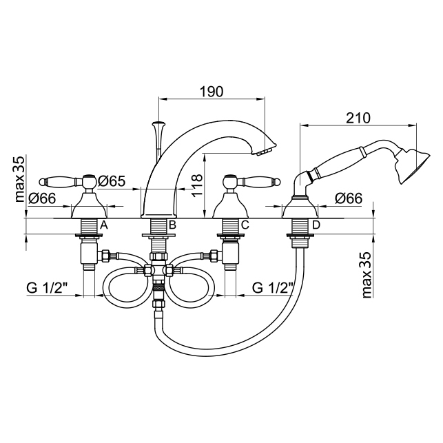 DO730101010 Смеситель на борт ванны Webert Dorian - Вид №1