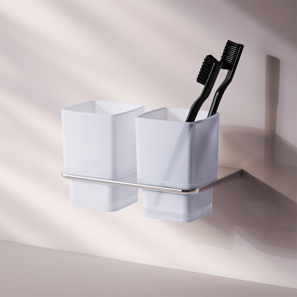 A50A343400 Двойной стеклянный стакан с настенным держателем хром шт AM.PM Inspire 2.0 