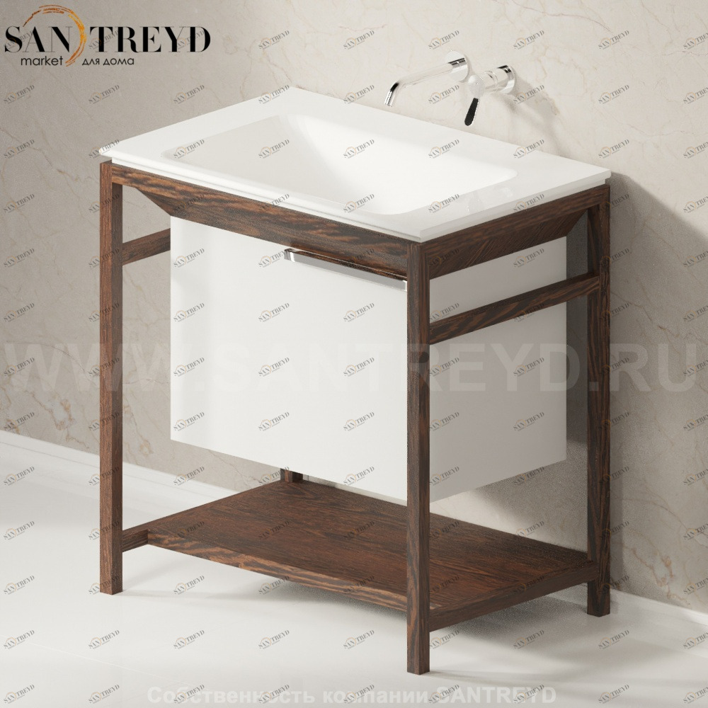 Раковина столешница с деревянной консолью коричневый дуб OTTOCENTO XL белая Agape AMXL081C00RU