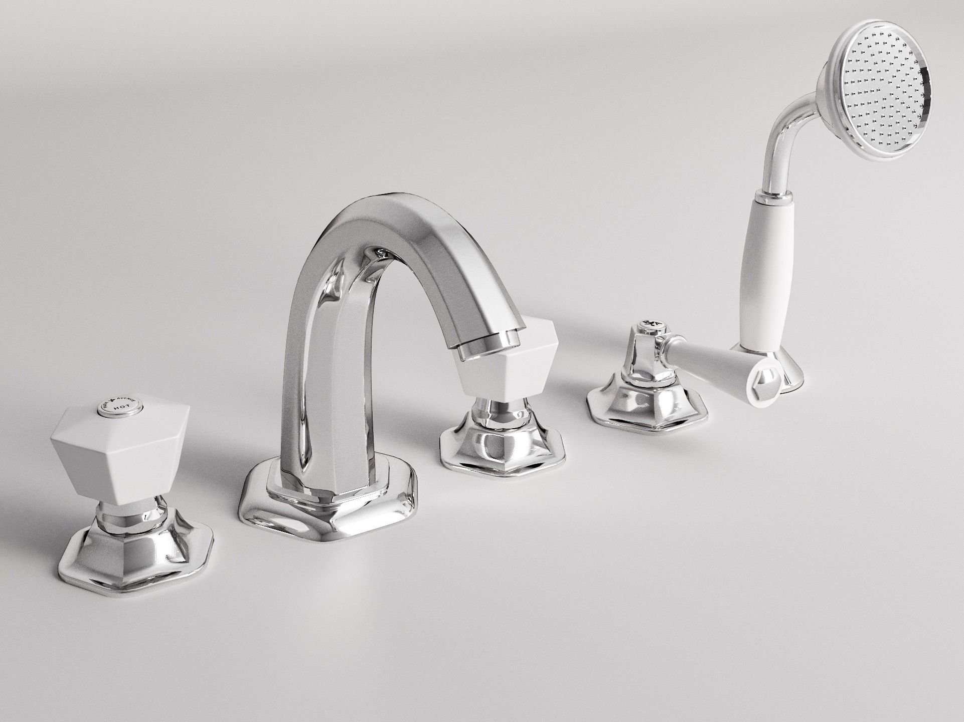 Утопленный набор для ванны с 5 отверстиями с отдельными розетками Park Avenue Белый ARCH-00114841 - Вид №1