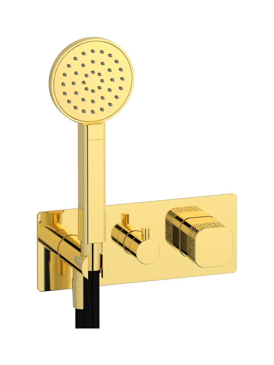 Прогрессивный настенный смеситель для душа на 2 потребителя со встроенным душевым гарнитуром. WE ARE IB eo313oo_2 Gold Elio
