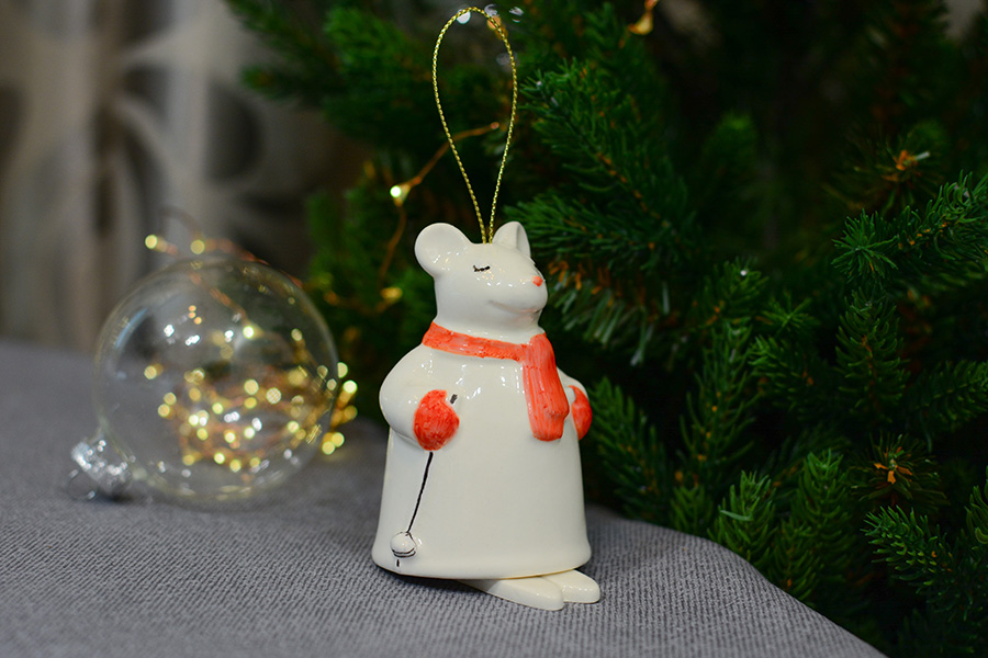 MOU-1-01 Ёлочная игрушка «мышка-колокольчик» Экочеловеки  - Вид №1