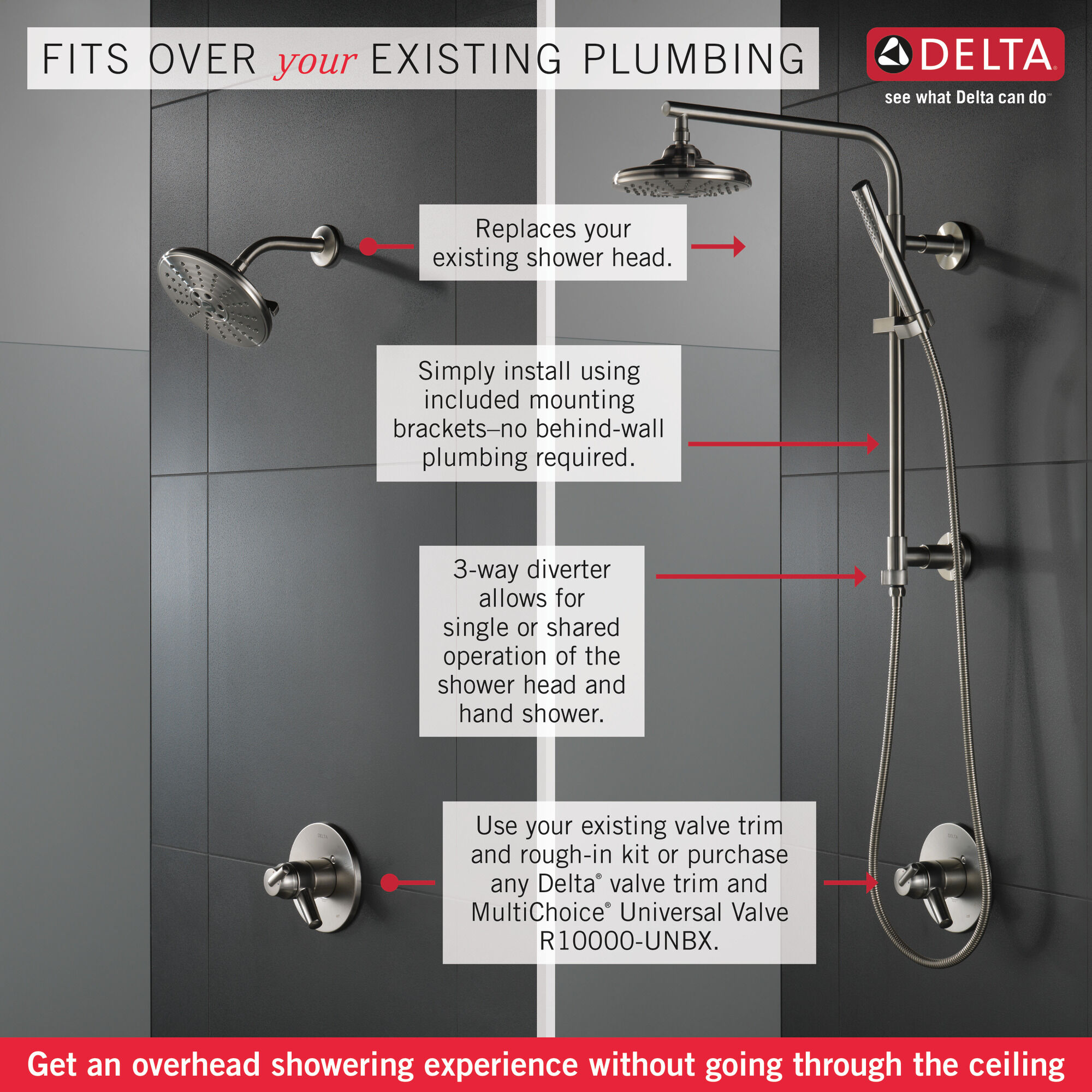 58810-BL Душевая колонна 18 дюймов, круглая Delta Faucet Universal Showering Матовый черный  - Вид №1