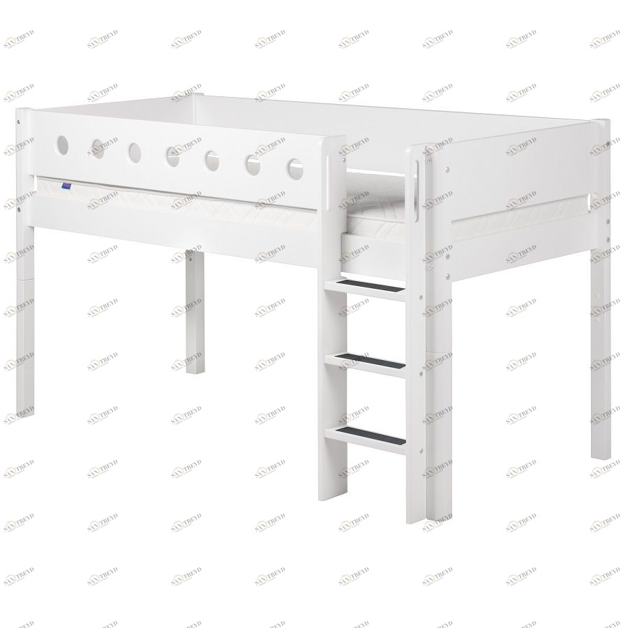 Кровать Flexa White с лестницей, 190 см, белая 801730840