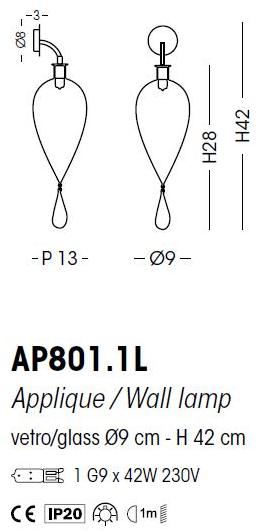 Cangini & Tucci Бра с прямым светом из дутого стекла Goccia Ap801.1l - Вид №1