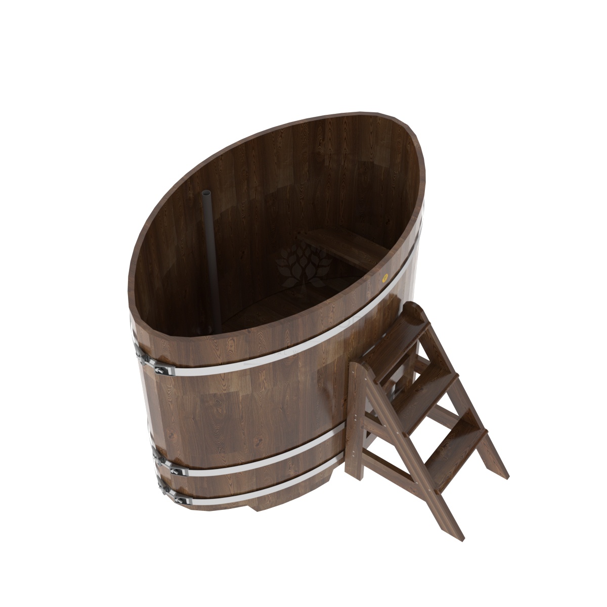 1533 Купель овальная из сращенных ламелей лиственницы 1,02х1,68х1,2 морёная Alyarus  - Вид №1