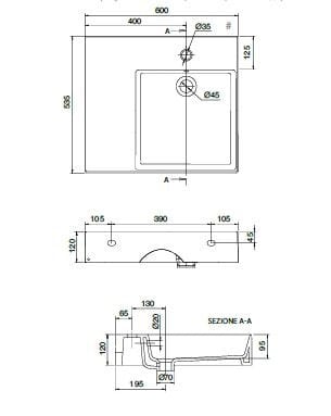 Керамическая одиночная прямоугольная раковина Scarabeo Ceramiche Теорема 2.0 плюс ARCH-00112740 - Вид №4