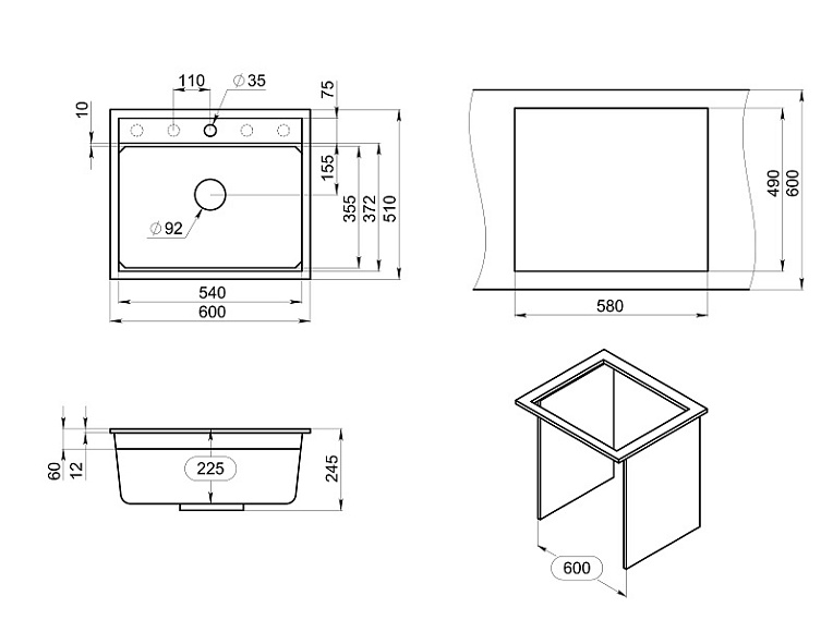 KS-6003, АЛЮМИНИУМ, кухонная мойка, кварц GRANULA 6003-ST306 - Вид №3