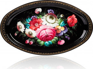 10618047 Жостовская фабрика декоративной росписи Поднос 41х25см НХПР "Цветы" Сталь