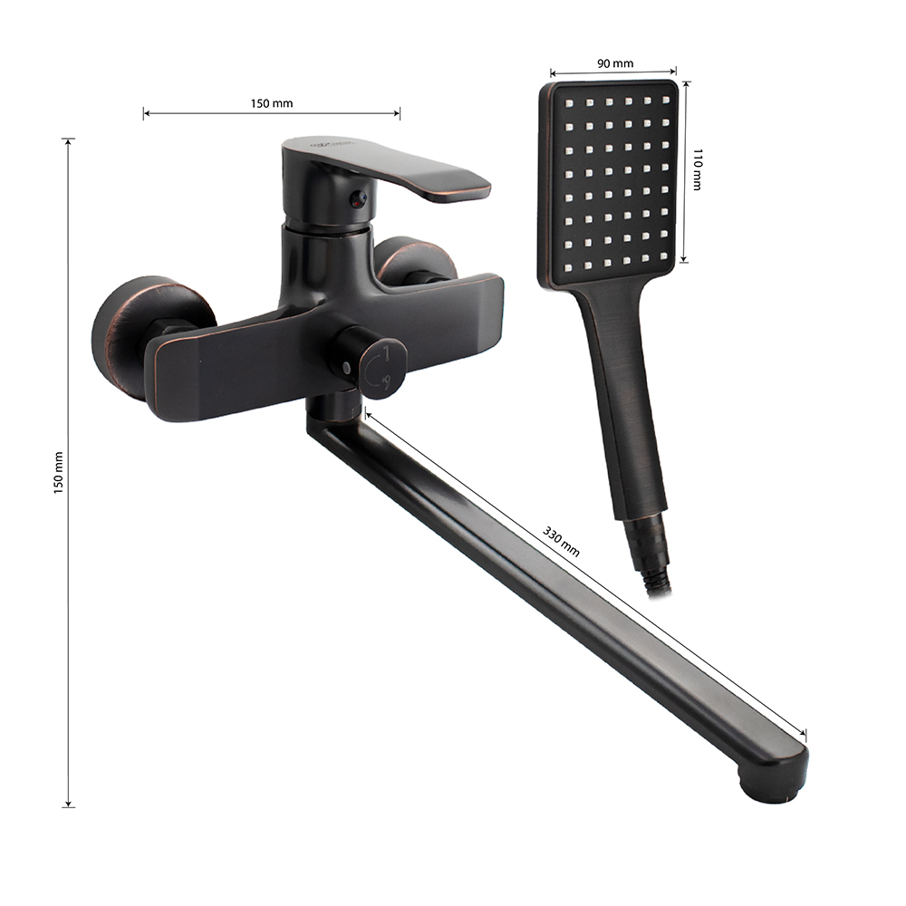 GFmark - Смеситель в ванную, длинный излив, шаровый, с дивертором на корпусе, под состаренную МЕДЬ, код: 5770  - Вид №2