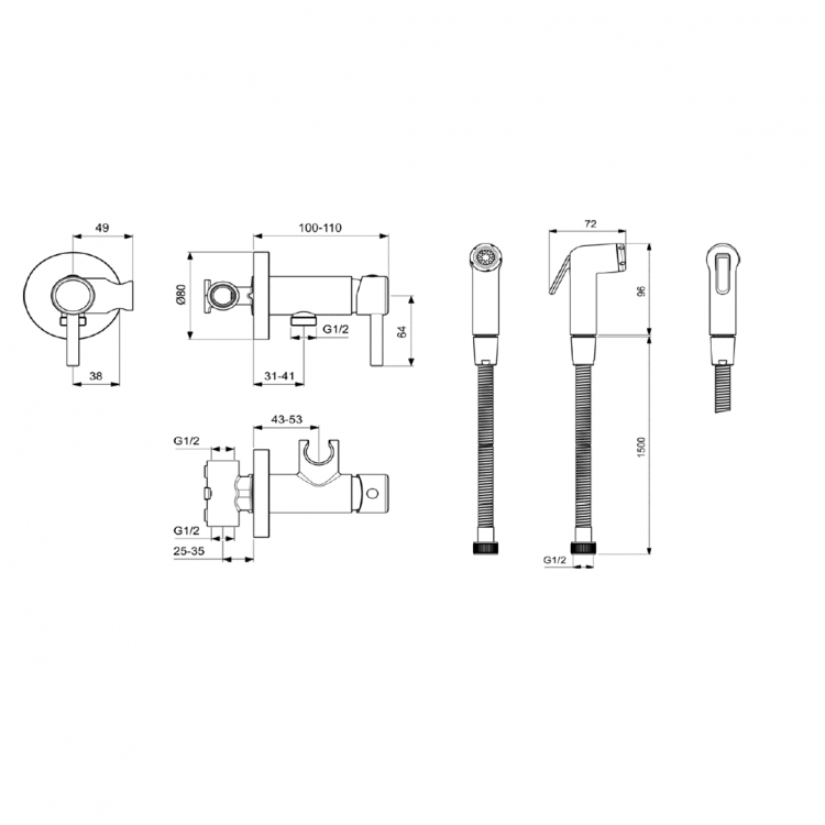 BD130AA Промо комплект, состоящий из: A5809AA Встраиваемый компактный смеситель для комплектации гигиенического душа BC180AA Ideal Standard IDEALSPRAY  - Вид №1