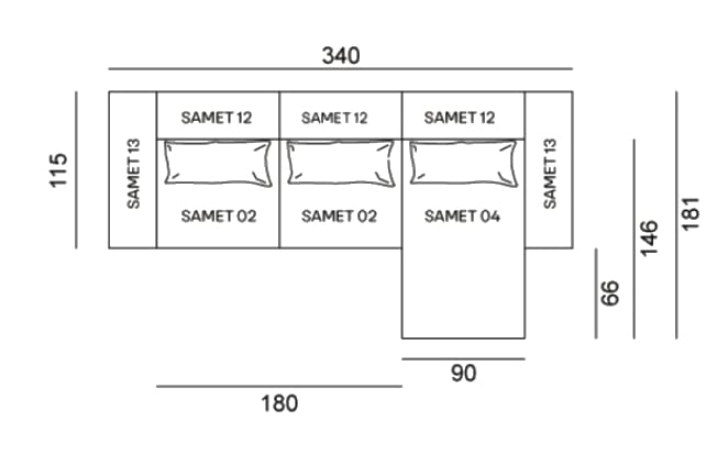 Модульный тканевый диван с полуостровом на 3 места Gervasoni Samet ARCH-00055620 - Вид №5