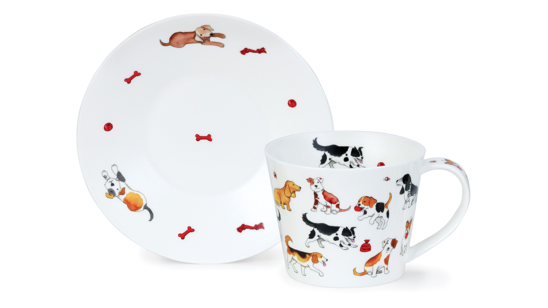 10643479 Dunoon Чашка чайная с блюдцем Dunoon Айлей.Веселые собаки 350мл Фарфор костяной  - Вид №1