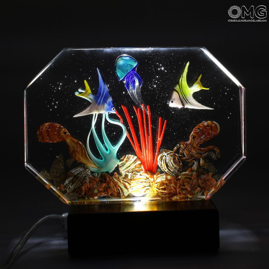 4790 ORIGINALMURANOGLASS Скульптура Аквариум с тропическими рыбками - муранское стекло OMG 14 см  - Вид №1