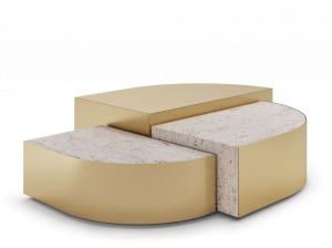 Журнальный столик из травертина и латуни