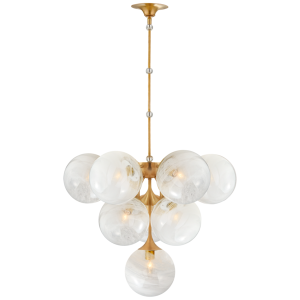 LAAR0822 Многоуровневая люстра Cristol из античной латуни с ручной натиркой и белым стеклом Strie ijlbrown