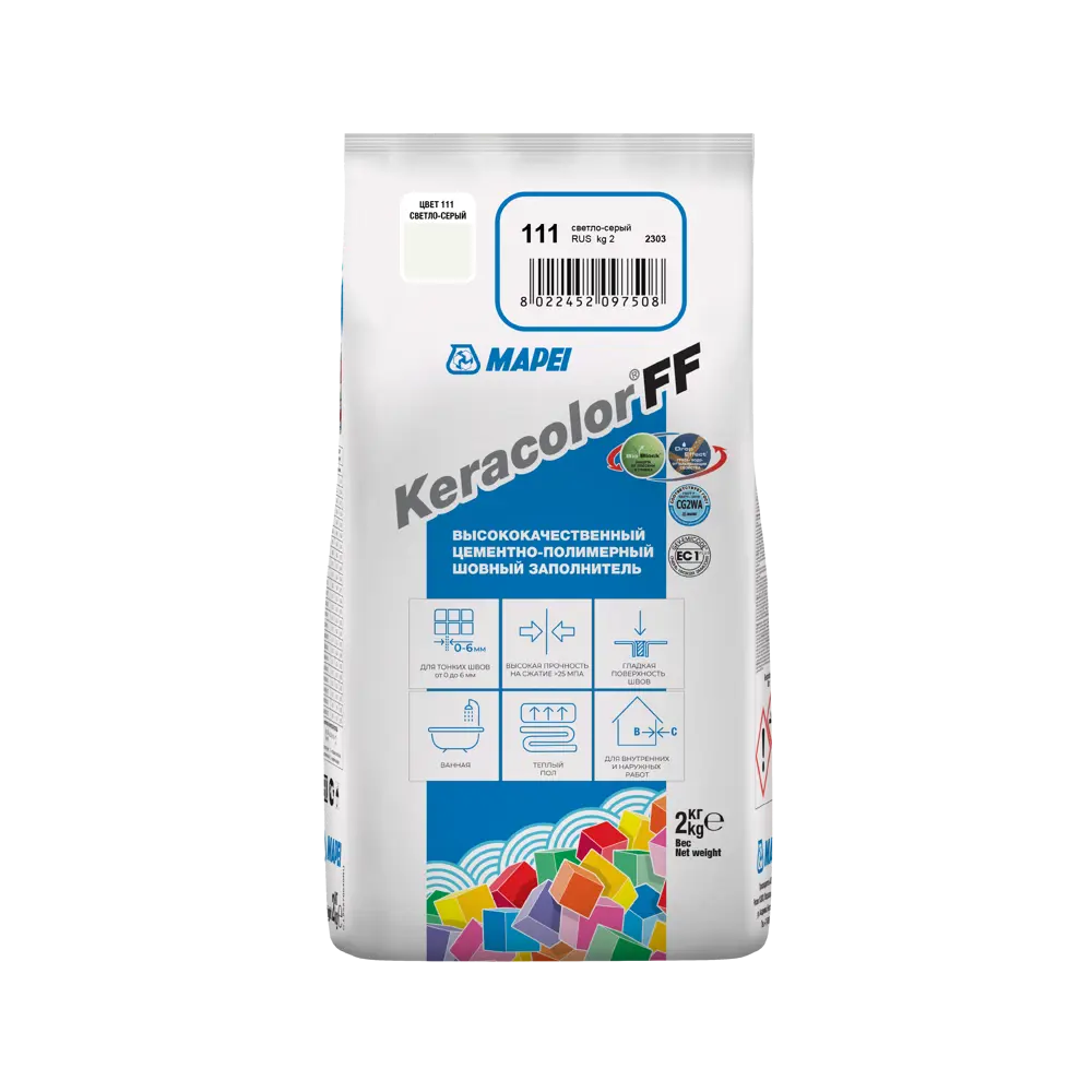 Затирка цементная MAPEI Keracolor FF для плитки и мозаики, светло-серый 2 кг 81981432 STLM-0016523 - Вид №2