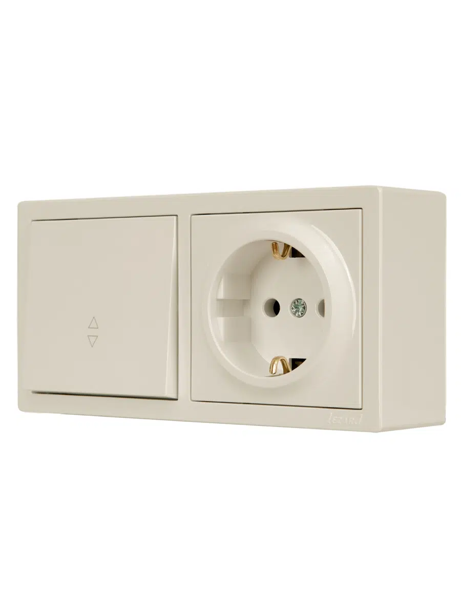 LETO Выключатель проходной и розетка с/з, крем горизонталь LEZARD 752-0300-170BVP - Вид №3
