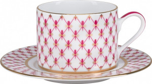 10611131 Императорский фарфоровый завод Чашка чайная с блюдцем ИФЗ "Сетка-Блюз" 300мл, ф.Соло Фарфор твердый