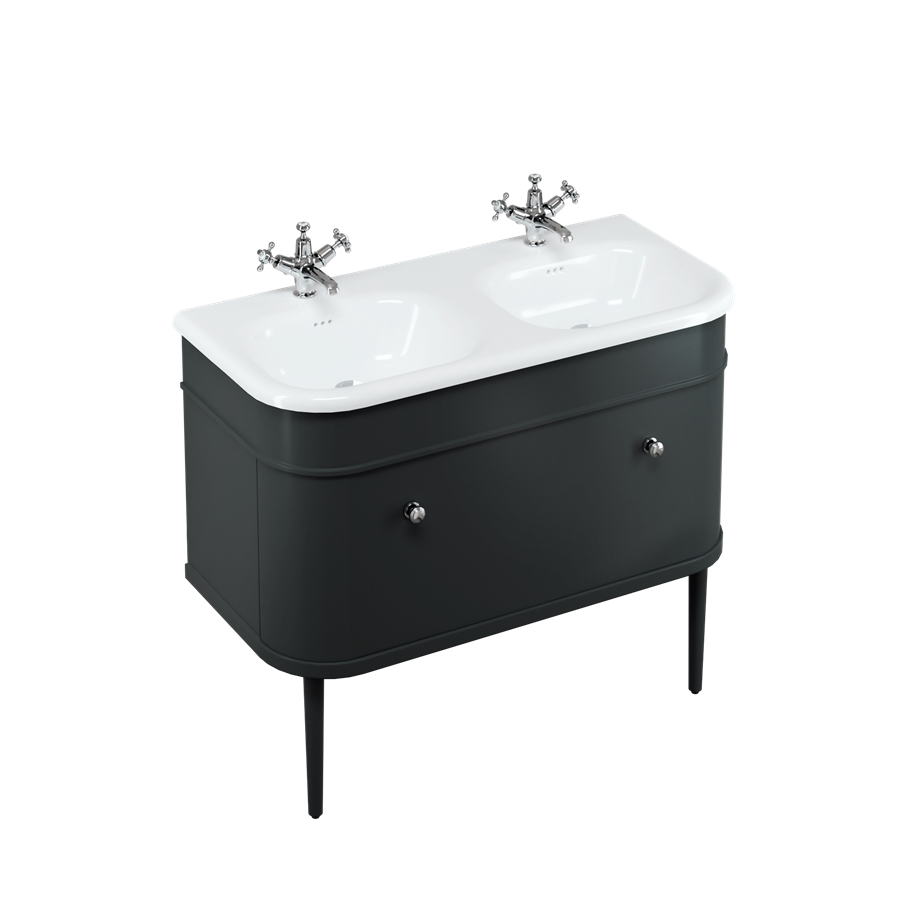 Burlington Chalfont Chalfont 1000мм Тумба с одним выдвижным ящиком - Матовый черный с хромированными ножками CH100MB-CHLEGCHR  - Вид №1