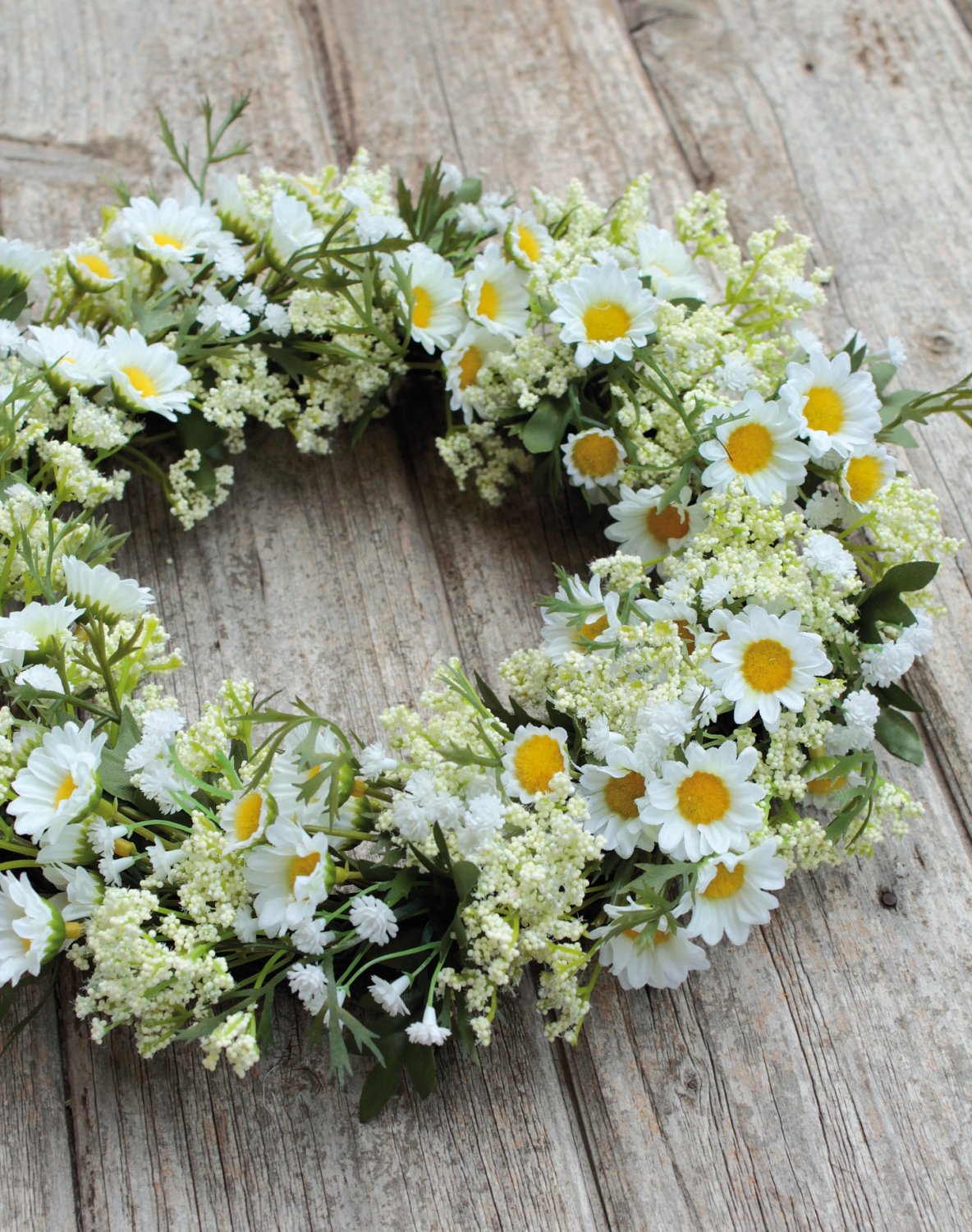 3168 778 a3 Искусственный венок 'ромашка / гипсофила' на ротанге, Ø 32 см, бежево-белый H-andreas 