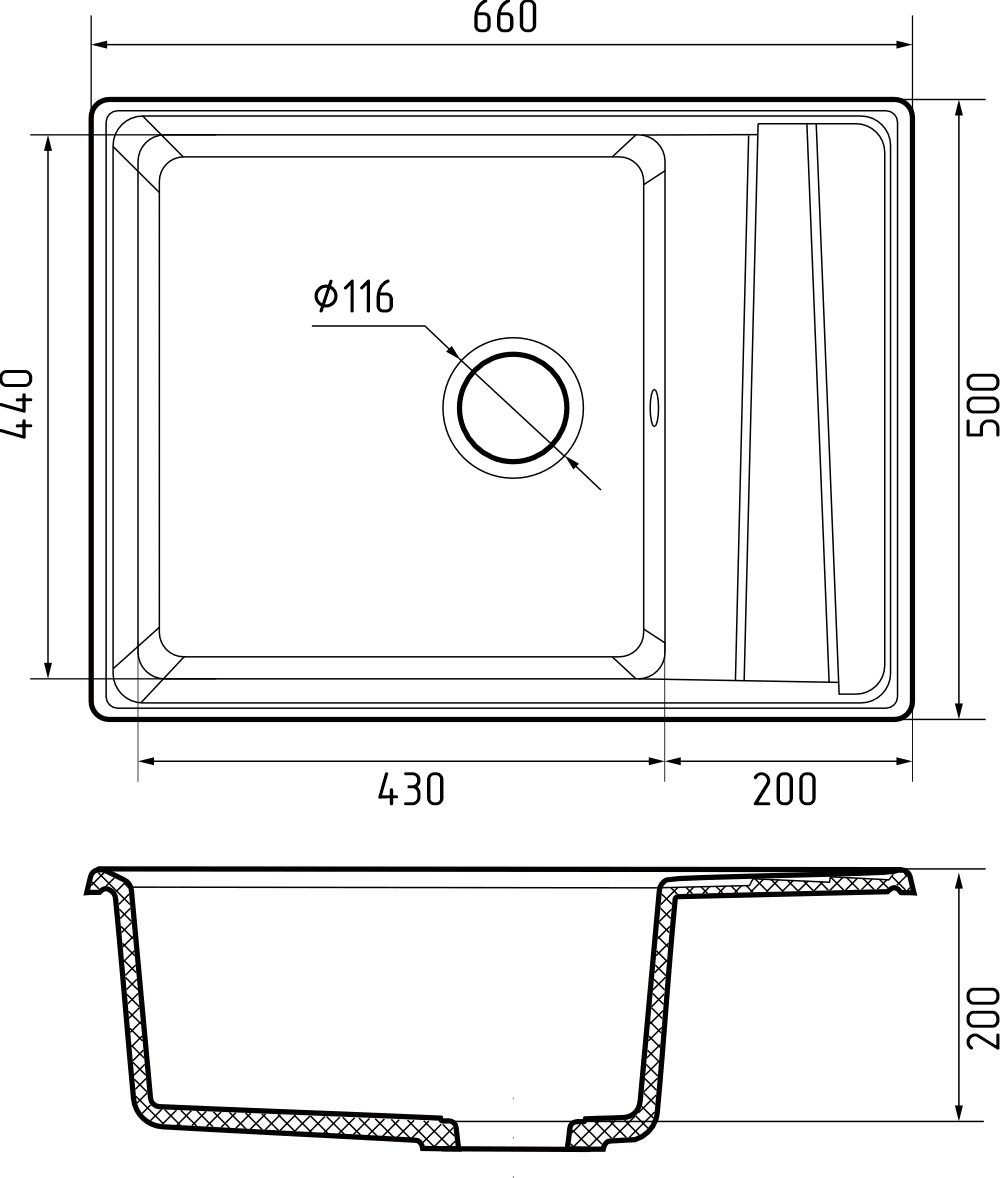 Кухонная мойка Искусственный камень LEVEL S196 GranFest LV-660L-S196 - Вид №1