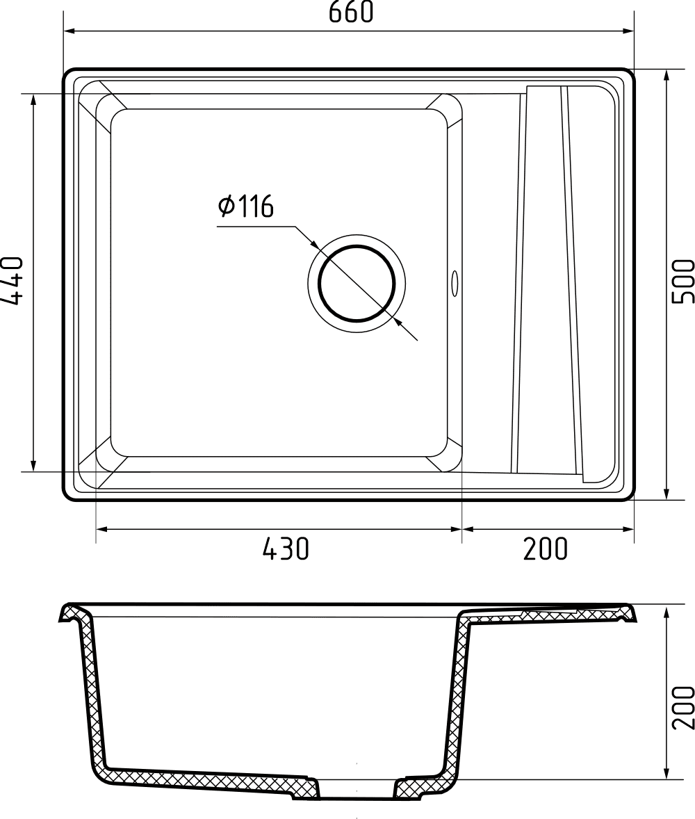 Кухонная мойка Искусственный камень LEVEL S202 GranFest LV-660L-S202 - Вид №1