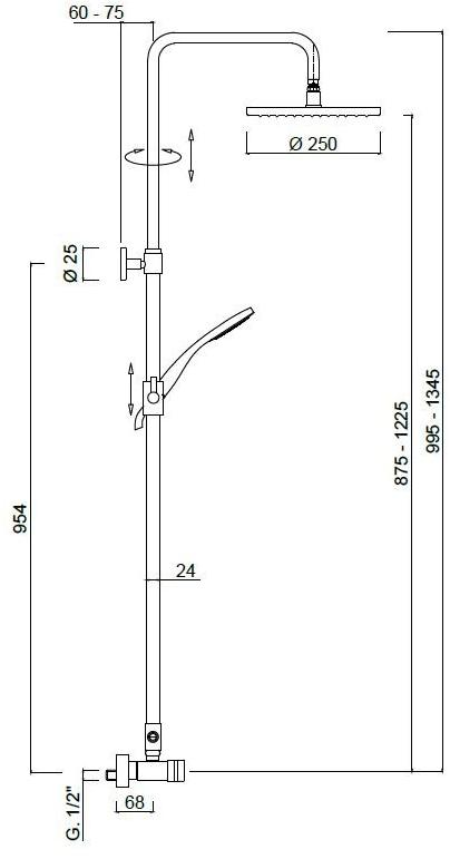Rubinetteria Giulini Душевая стойка с ручным душем и верхним душем Myring Fmr0107wc-s - Вид №2