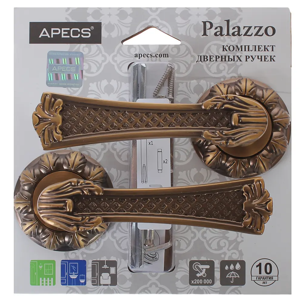 Ручки дверные на розетке Apecs H-2411-Z-AN, цвет античная бронза ARMEX STLM-2093485 - Вид №3