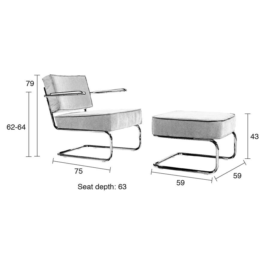 Кресло Lounge Ridge Rib светло-серое Zuiver 3100031 - Вид №10
