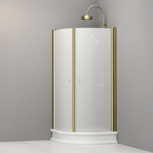 9151S1 Душевая кабина реверсивная DX/SX для душевого поддона четверть круга 90x90, цвет Золотистый Kerasan RETRO Италия