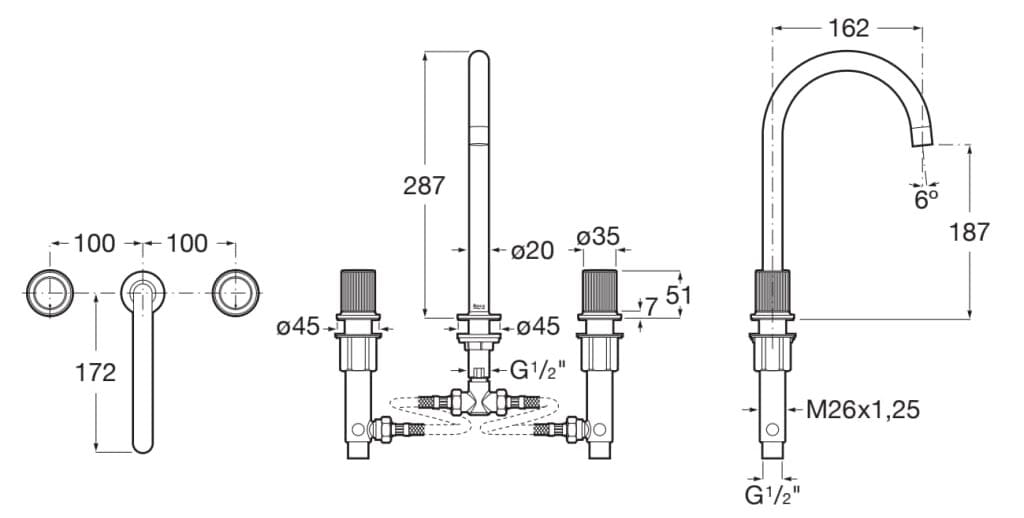 Смеситель для раковины с 3 отверстиями Roca Nu ARCH-00033019 - Вид №10