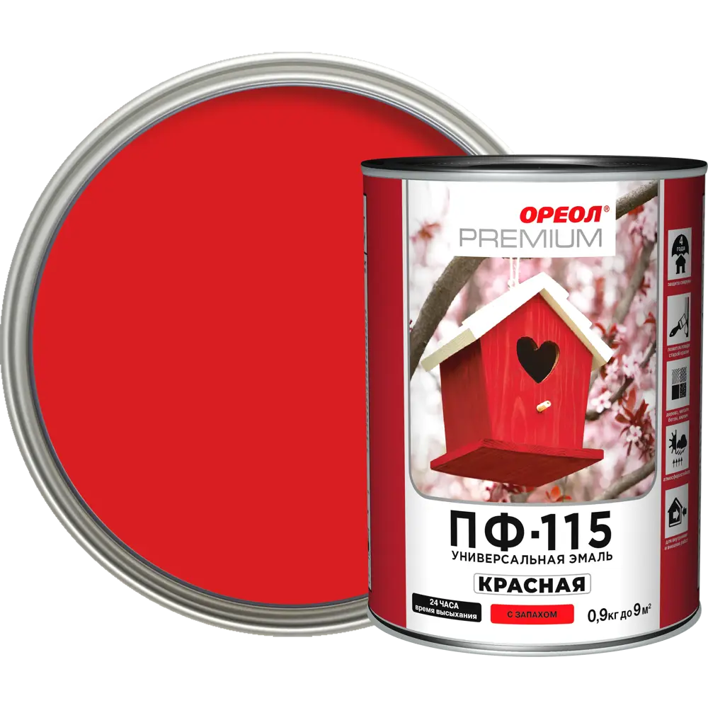 Эмаль Ореол Premium ПФ-115 глянцевая цвет красный 0.9 кг STLM-2142225