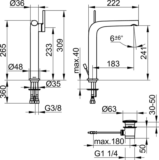 51502010002 Однорычажный смеситель для умывальника 240 KEUCO Edition 400 - Вид №2