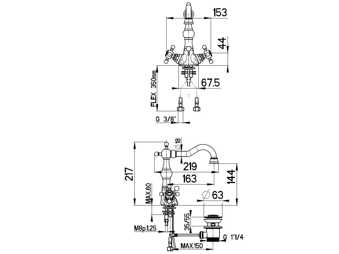 Смеситель для раковины с автоматическим сливом Gaia Mobili Complements ARCH-00019878 - Вид №2