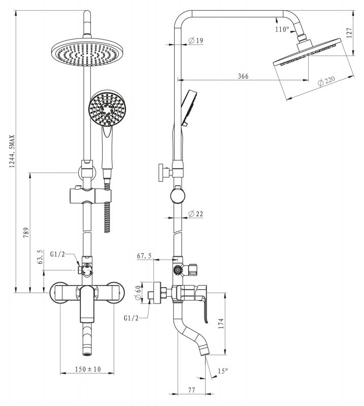 Душевая колонна BelBagno DISCO DIS-VSCM-CRM  - Вид №1